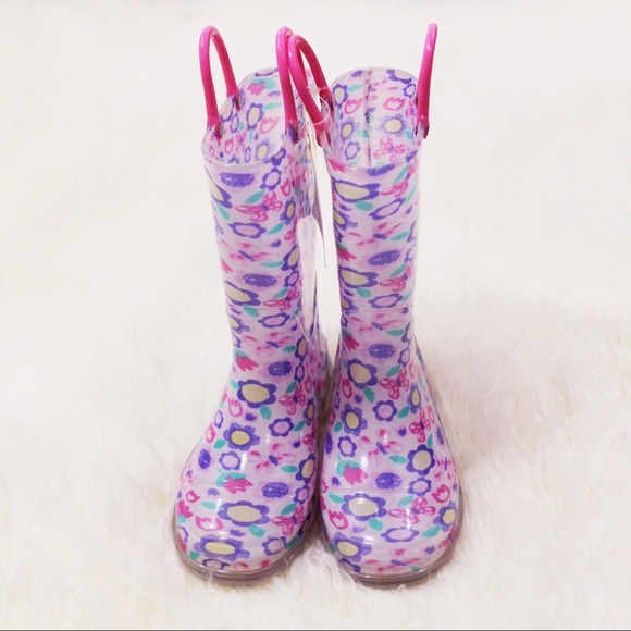 NWT Members Mark Girls Light Up Flower🌸Rain Boots - Picture 2 of 8